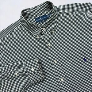 Vintage Ralph Lauren Shirt Men's 2XLT Tall Green Check Button Down Long Sleeve